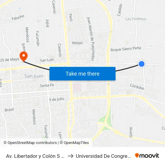 Av. Libertador y Colón S -B to Universidad De Congreso map