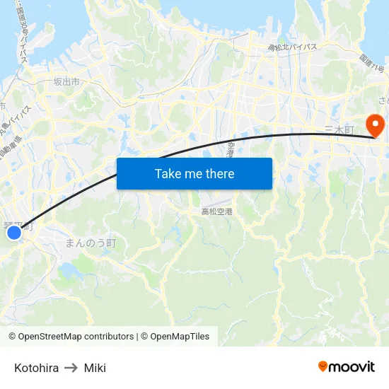 Kotohira to Miki map