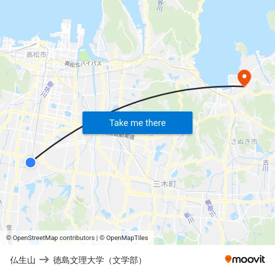 仏生山 to 徳島文理大学（文学部） map