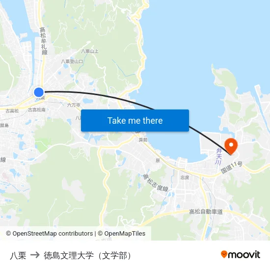 八栗 to 徳島文理大学（文学部） map