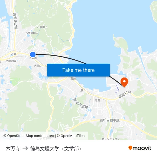 六万寺 to 徳島文理大学（文学部） map