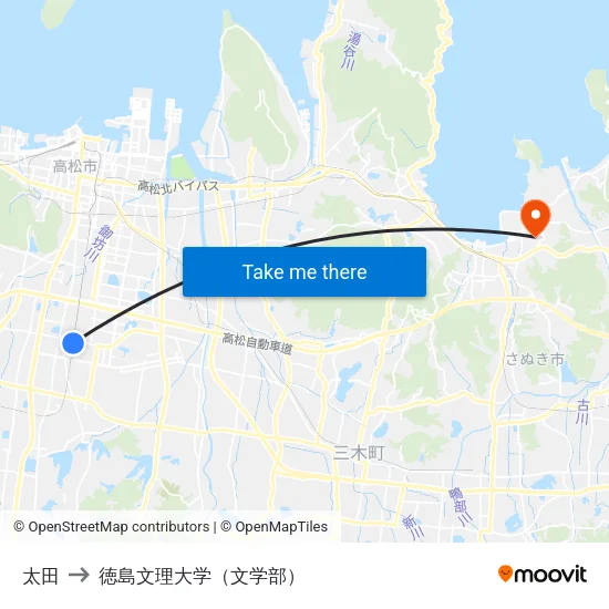 太田 to 徳島文理大学（文学部） map