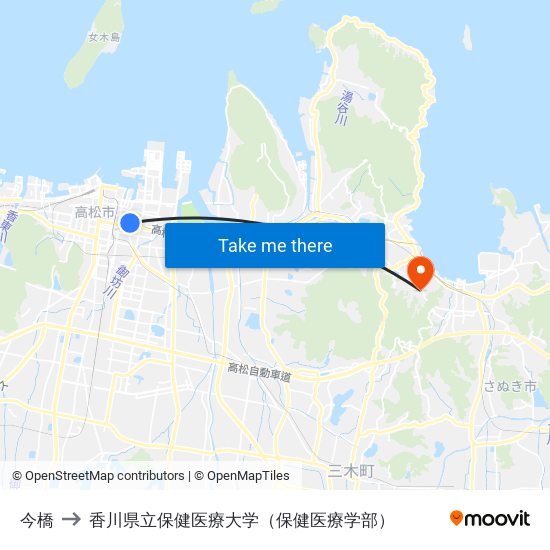 今橋 to 香川県立保健医療大学（保健医療学部） map