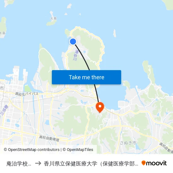 庵治学校前 to 香川県立保健医療大学（保健医療学部） map