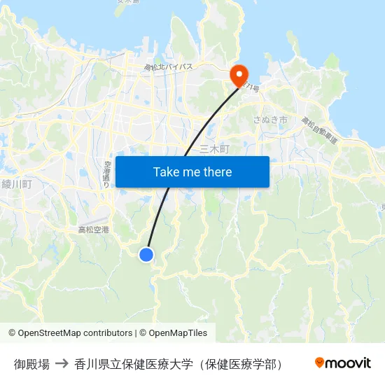 御殿場 to 香川県立保健医療大学（保健医療学部） map