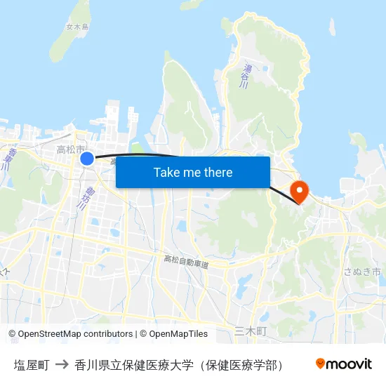 塩屋町 to 香川県立保健医療大学（保健医療学部） map