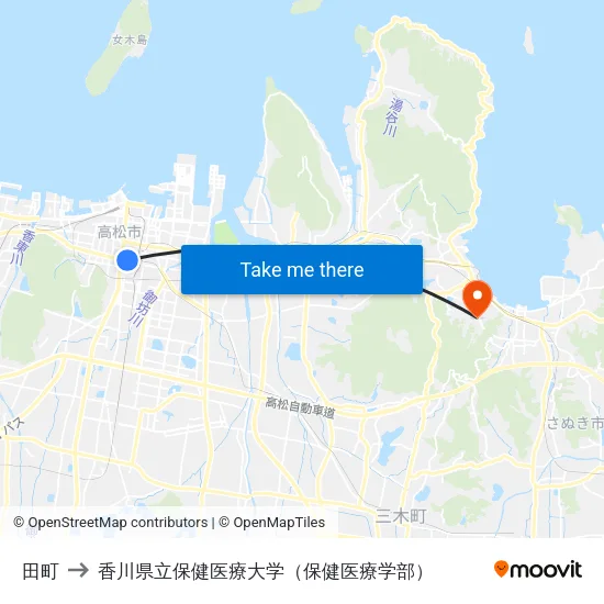 田町 to 香川県立保健医療大学（保健医療学部） map