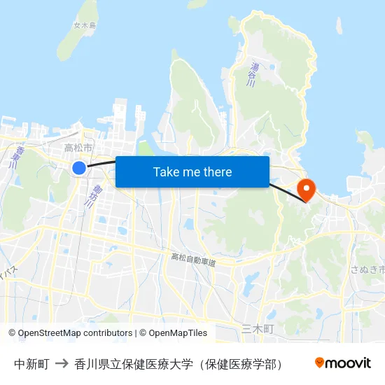 中新町 to 香川県立保健医療大学（保健医療学部） map