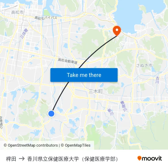 稗田 to 香川県立保健医療大学（保健医療学部） map
