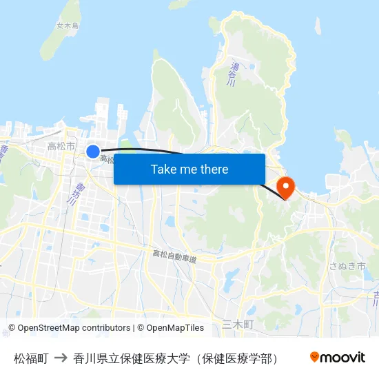 松福町 to 香川県立保健医療大学（保健医療学部） map
