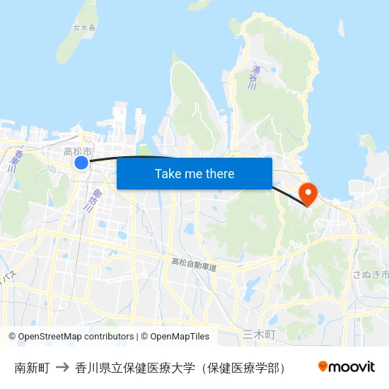 南新町 to 香川県立保健医療大学（保健医療学部） map