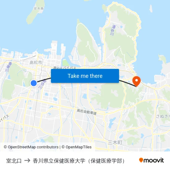 室北口 to 香川県立保健医療大学（保健医療学部） map