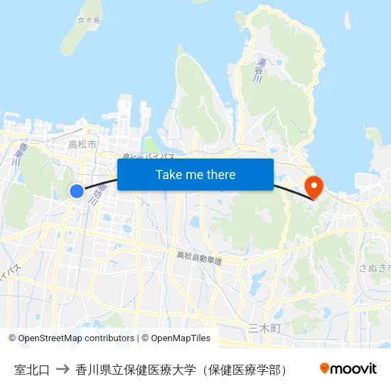 室北口 to 香川県立保健医療大学（保健医療学部） map