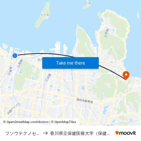 フソウテクノセンター to 香川県立保健医療大学（保健医療学部） map