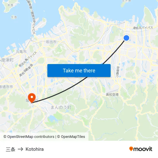 三条 to Kotohira map