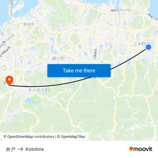 井戸 to Kotohira map