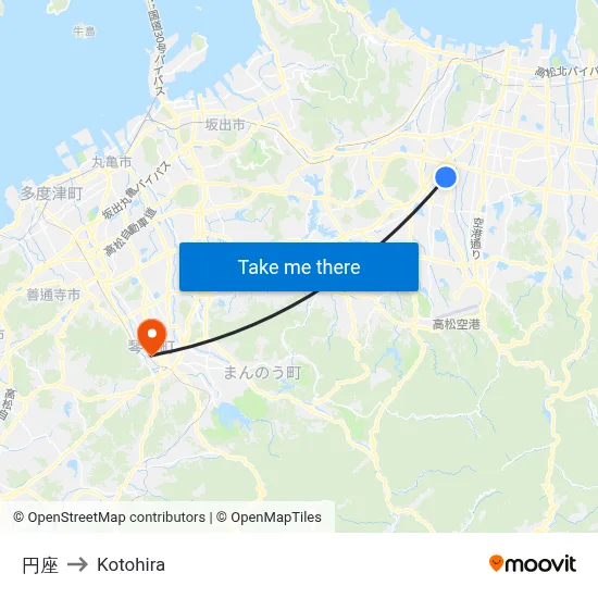 円座 to Kotohira map