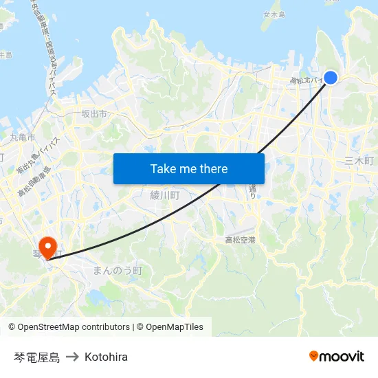 琴電屋島 to Kotohira map