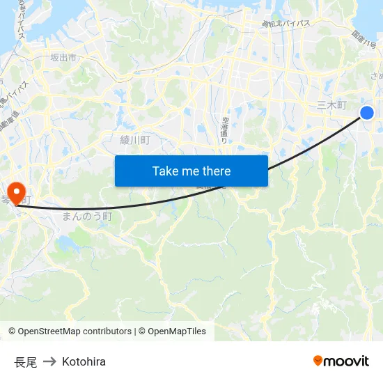 長尾 to Kotohira map
