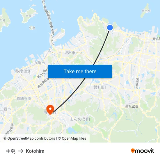 生島 to Kotohira map