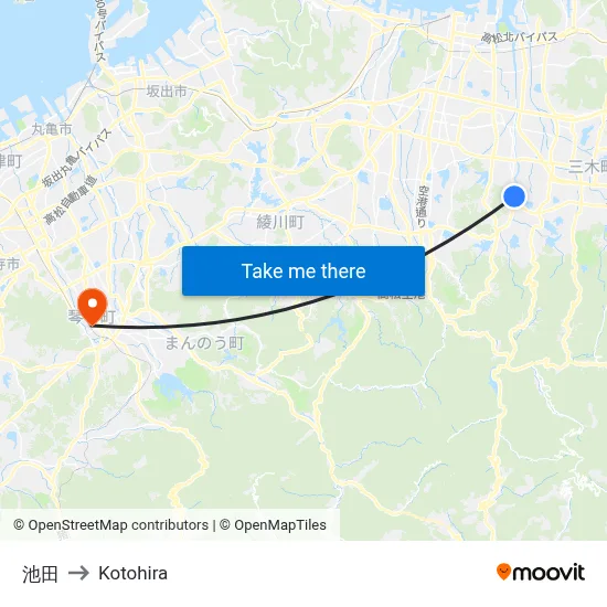 池田 to Kotohira map