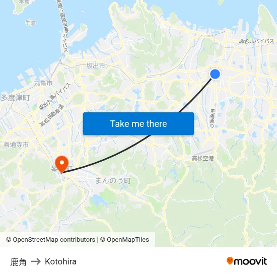 鹿角 to Kotohira map