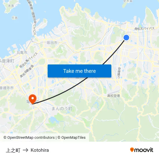上之町 to Kotohira map