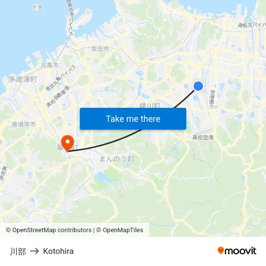 Kawabe to Kotohira map