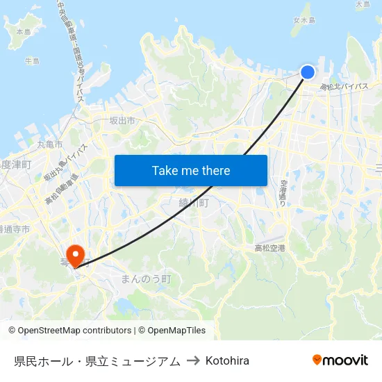 県民ホール・県立ミュージアム to Kotohira map