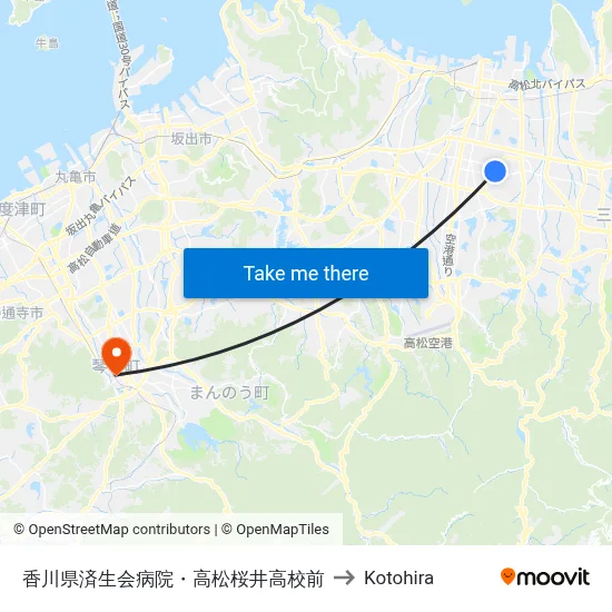 香川県済生会病院・高松桜井高校前 to Kotohira map
