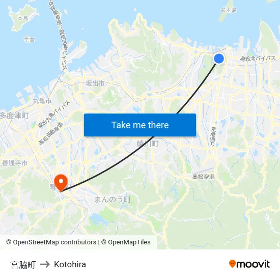 宮脇町 to Kotohira map