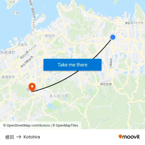 横田 to Kotohira map