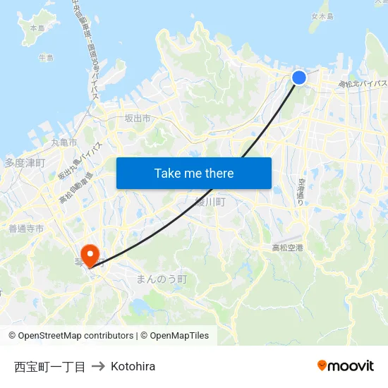 西宝町一丁目 to Kotohira map