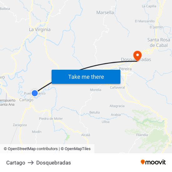 Cartago to Dosquebradas map