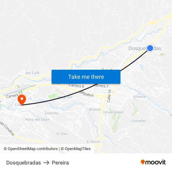 Dosquebradas to Pereira map