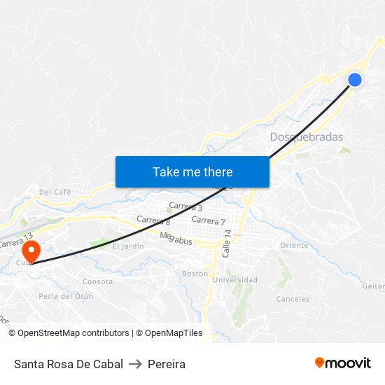 Santa Rosa De Cabal to Pereira map