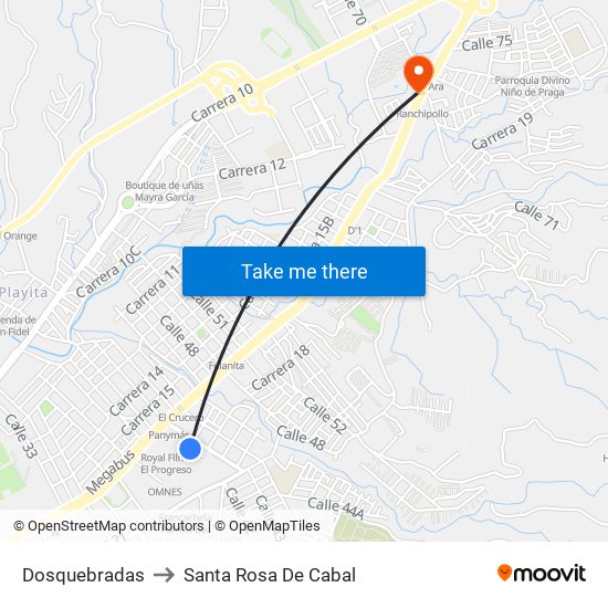 Dosquebradas to Santa Rosa De Cabal map