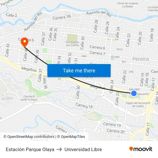 Estación Parque Olaya to Universidad Libre map