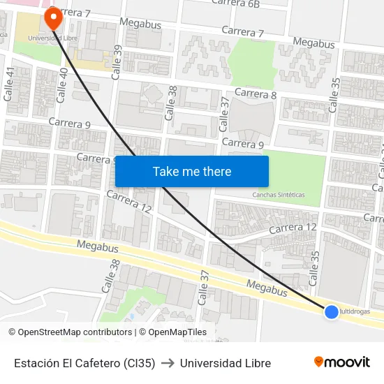 Estación El Cafetero (Cl35) to Universidad Libre map