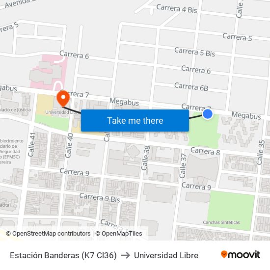 Estación Banderas (K7 Cl36) to Universidad Libre map