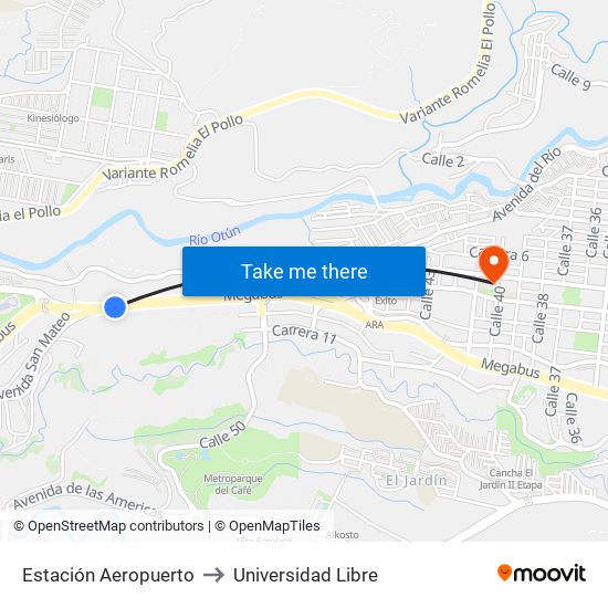 Estación Aeropuerto to Universidad Libre map