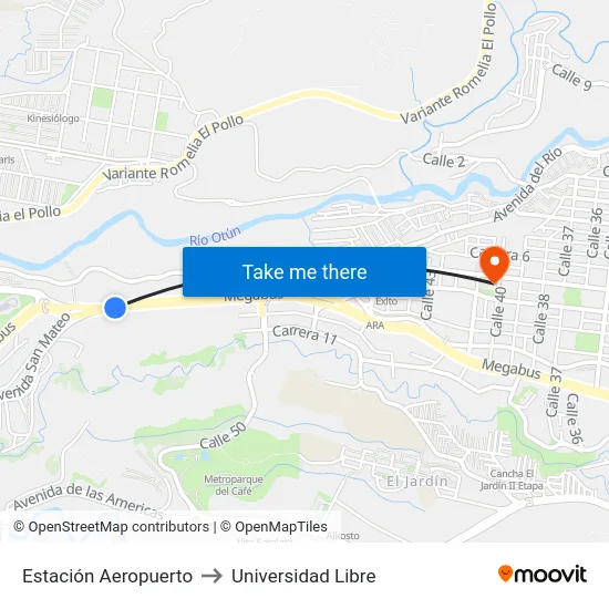 Estación Aeropuerto to Universidad Libre map