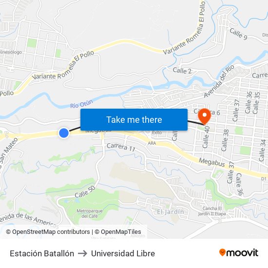 Estación Batallón to Universidad Libre map