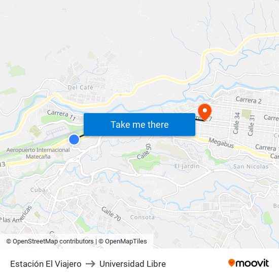 Estación El Viajero to Universidad Libre map