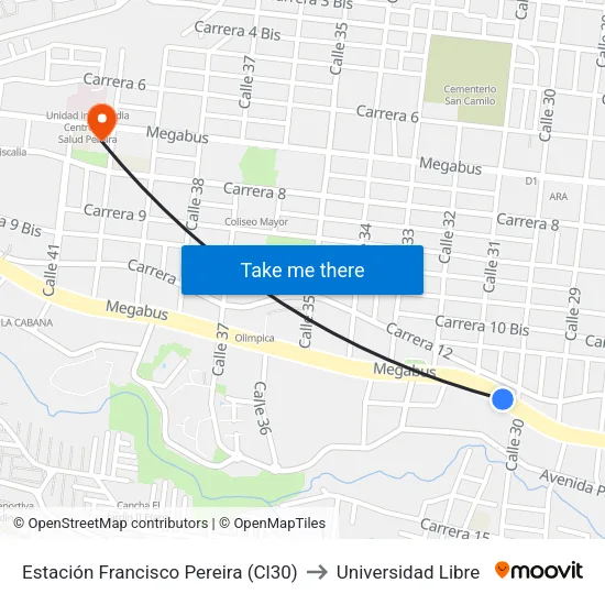 Estación Francisco Pereira (Cl30) to Universidad Libre map