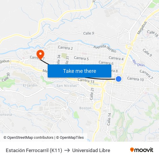Estación Ferrocarril (K11) to Universidad Libre map