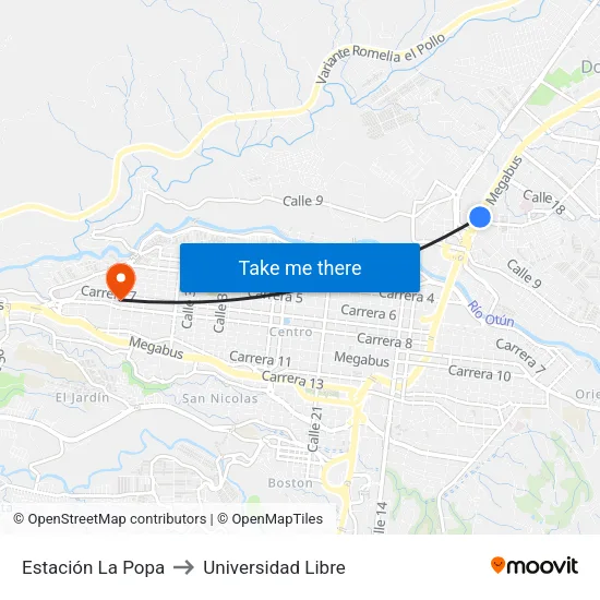 Estación La Popa to Universidad Libre map