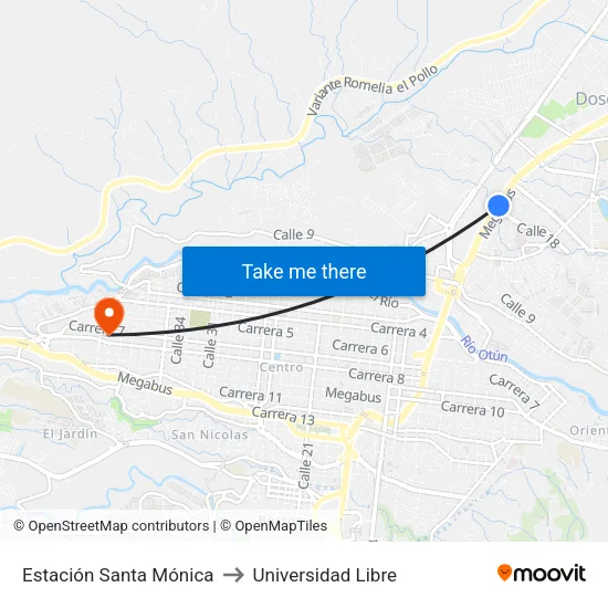 Estación Santa Mónica to Universidad Libre map