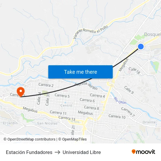 Estación Fundadores to Universidad Libre map