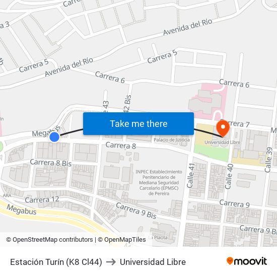 Estación Turín (K8 Cl44) to Universidad Libre map